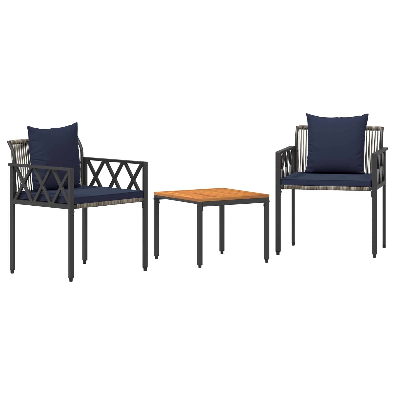 vidaXL Gartenmöbel-Set 3 pcs Grau und Marineblau Poly-Rattan