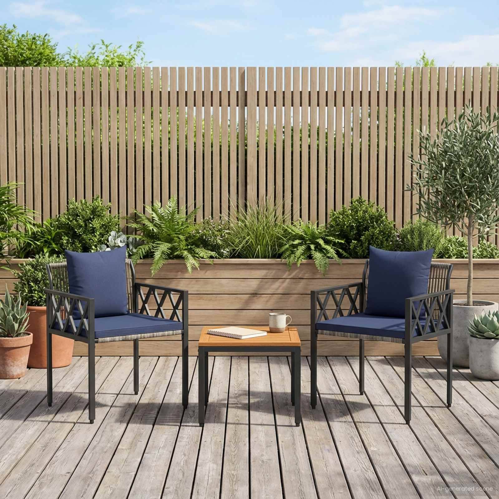 vidaXL Gartenmöbel-Set 3 pcs Grau und Marineblau Poly-Rattan