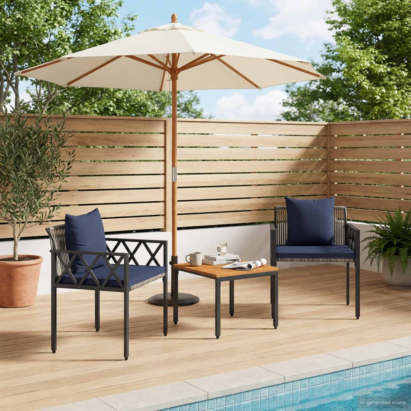 vidaXL Gartenmöbel-Set 3 pcs Grau und Marineblau Poly-Rattan