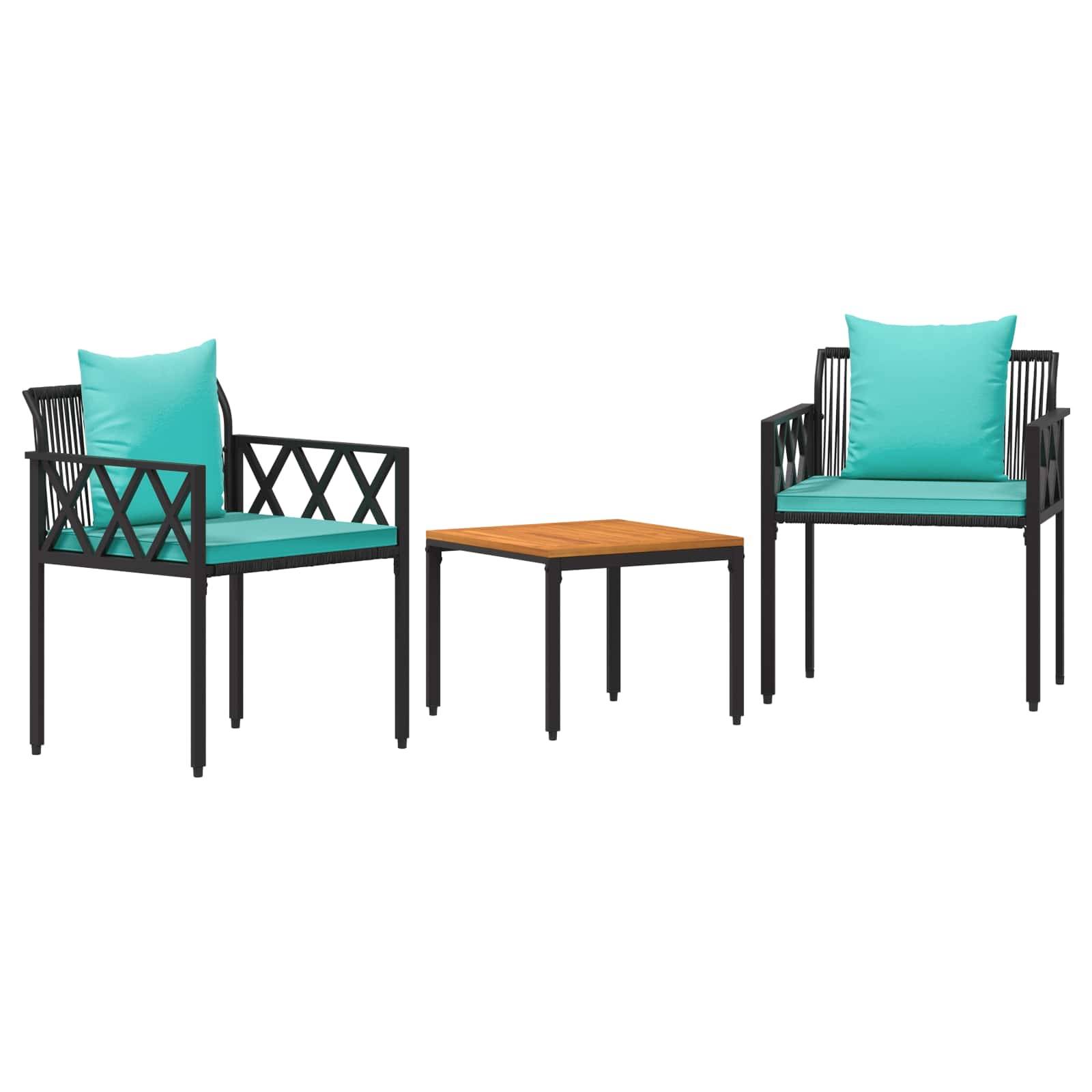 vidaXL Gartenmöbel-Set 3 pcs Schwarz und Türkis Poly-Rattan