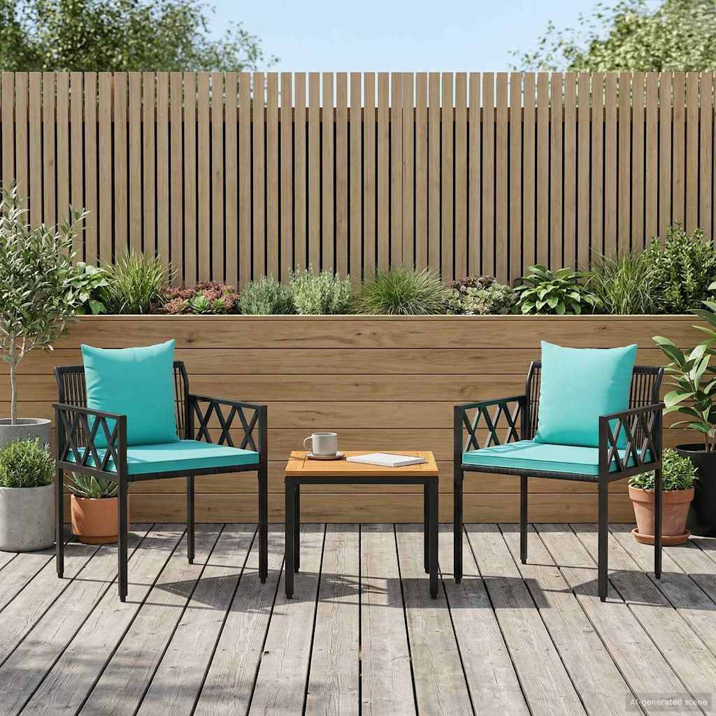 vidaXL Gartenmöbel-Set 3 pcs Schwarz und Türkis Poly-Rattan