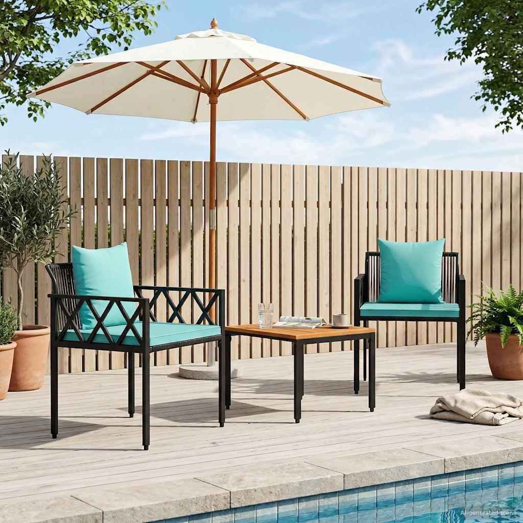 vidaXL Gartenmöbel-Set 3 pcs Schwarz und Türkis Poly-Rattan