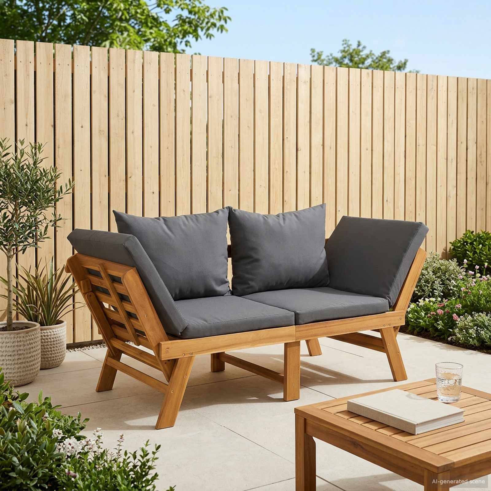 vidaXL 3-in-1 Gartenbank mit Kissen Massives Akazienholz Natur