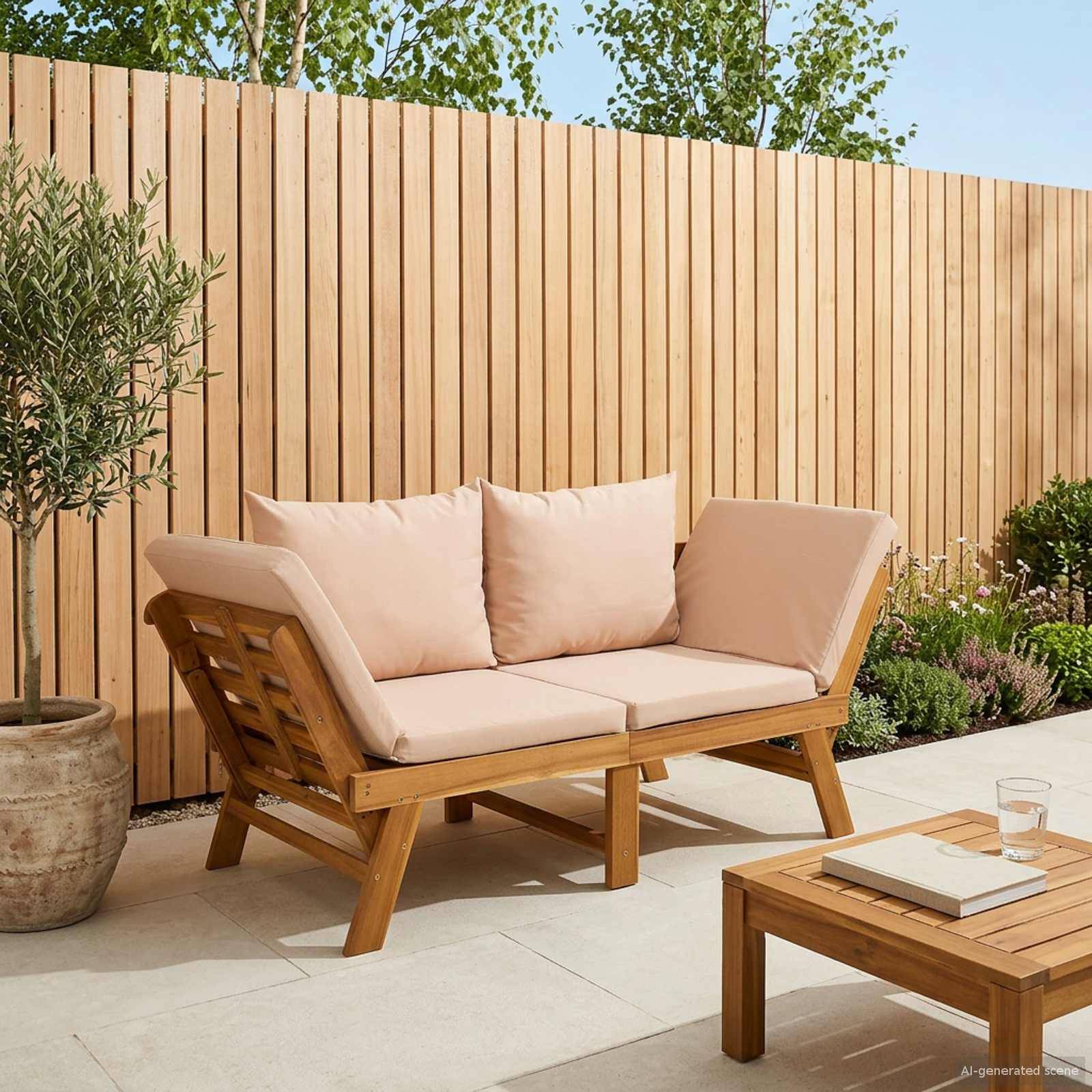 vidaXL 3-in-1 Gartenbank mit Kissen Massives Akazienholz Natur