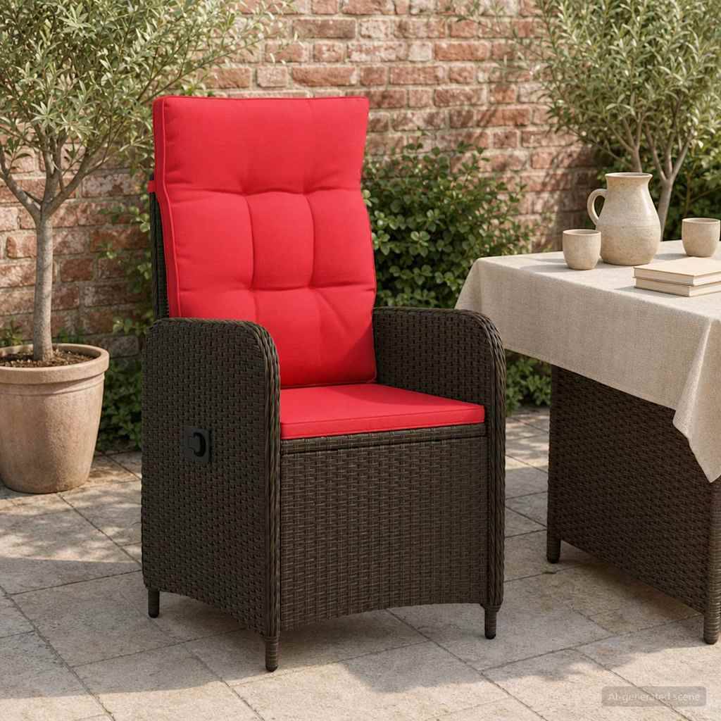vidaXL Verstellbarer Gartenstuhl Braun und Rot Poly-Rattan