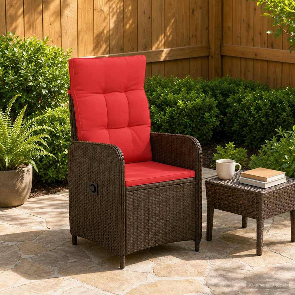 vidaXL Verstellbarer Gartenstuhl Braun und Rot Poly-Rattan