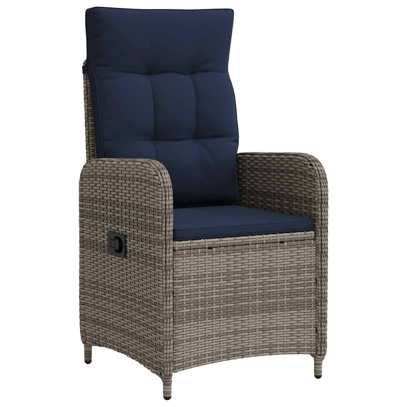 vidaXL Verstellbarer Gartenstuhl Grau und Marineblau Poly-Rattan