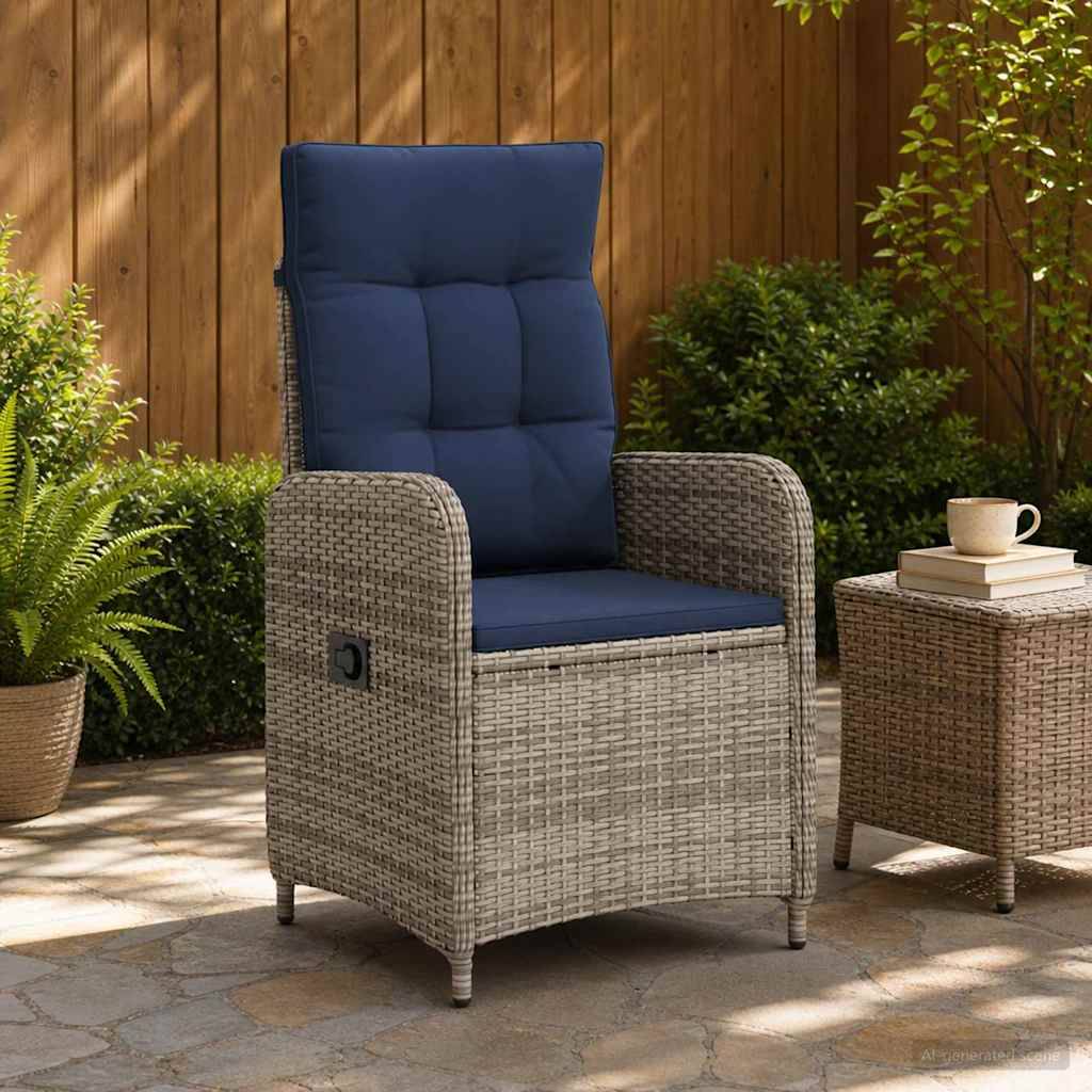 vidaXL Verstellbarer Gartenstuhl Grau und Marineblau Poly-Rattan
