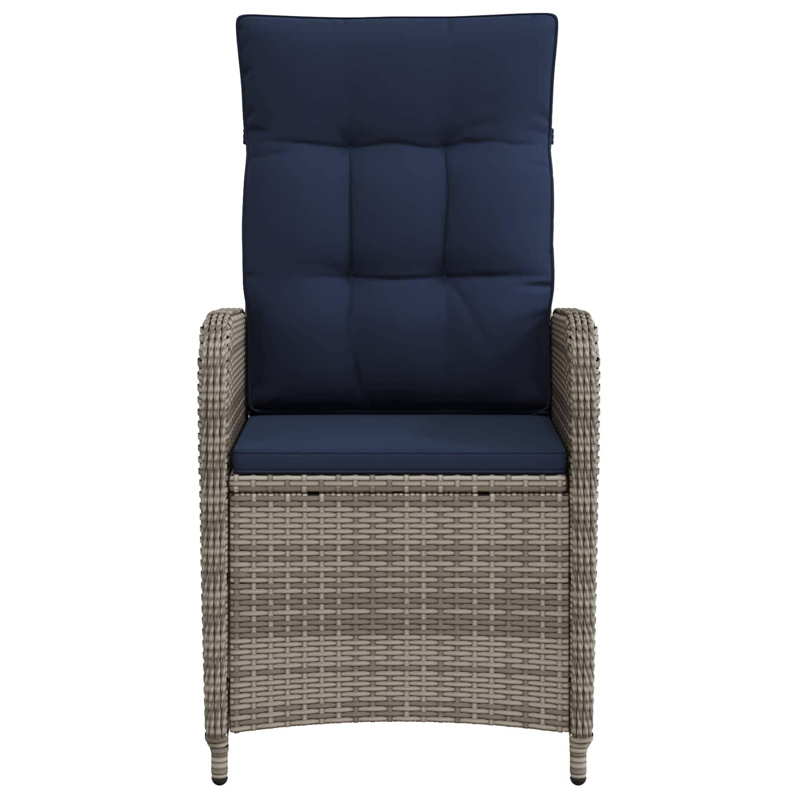 vidaXL Verstellbarer Gartenstuhl Grau und Marineblau Poly-Rattan