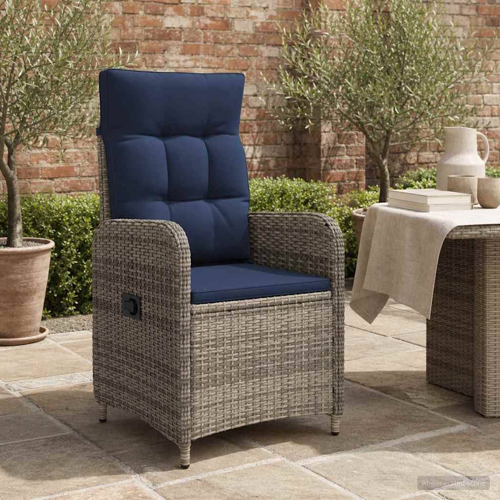 vidaXL Verstellbarer Gartenstuhl Grau und Marineblau Poly-Rattan