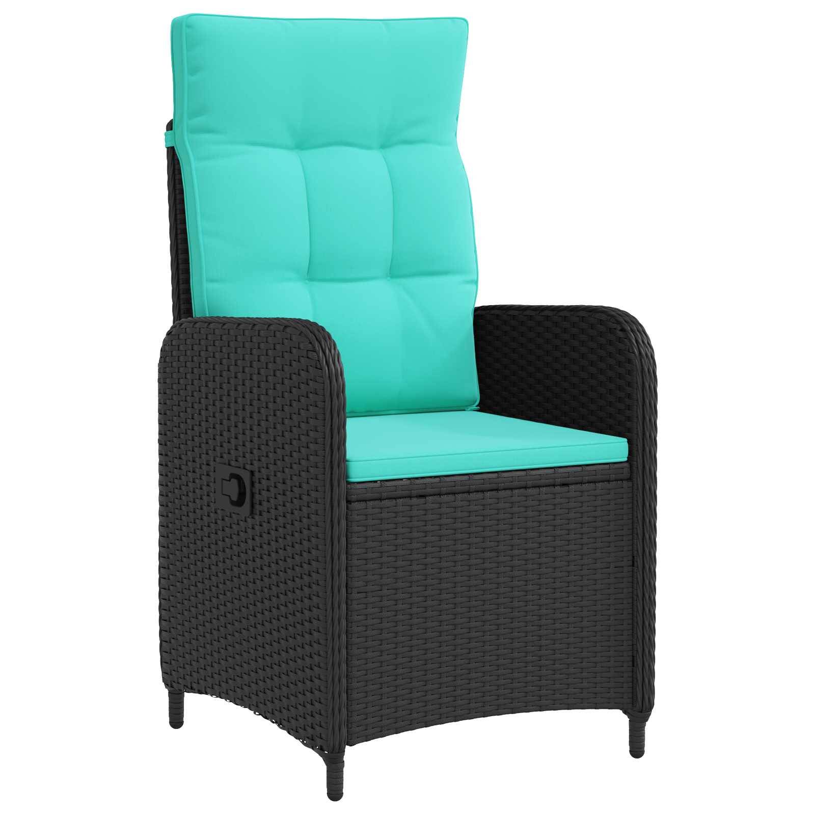 vidaXL Verstellbarer Gartenstuhl Schwarz und Türkis Poly-Rattan
