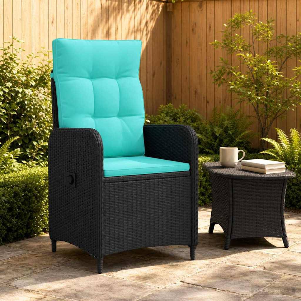 vidaXL Verstellbarer Gartenstuhl Schwarz und Türkis Poly-Rattan