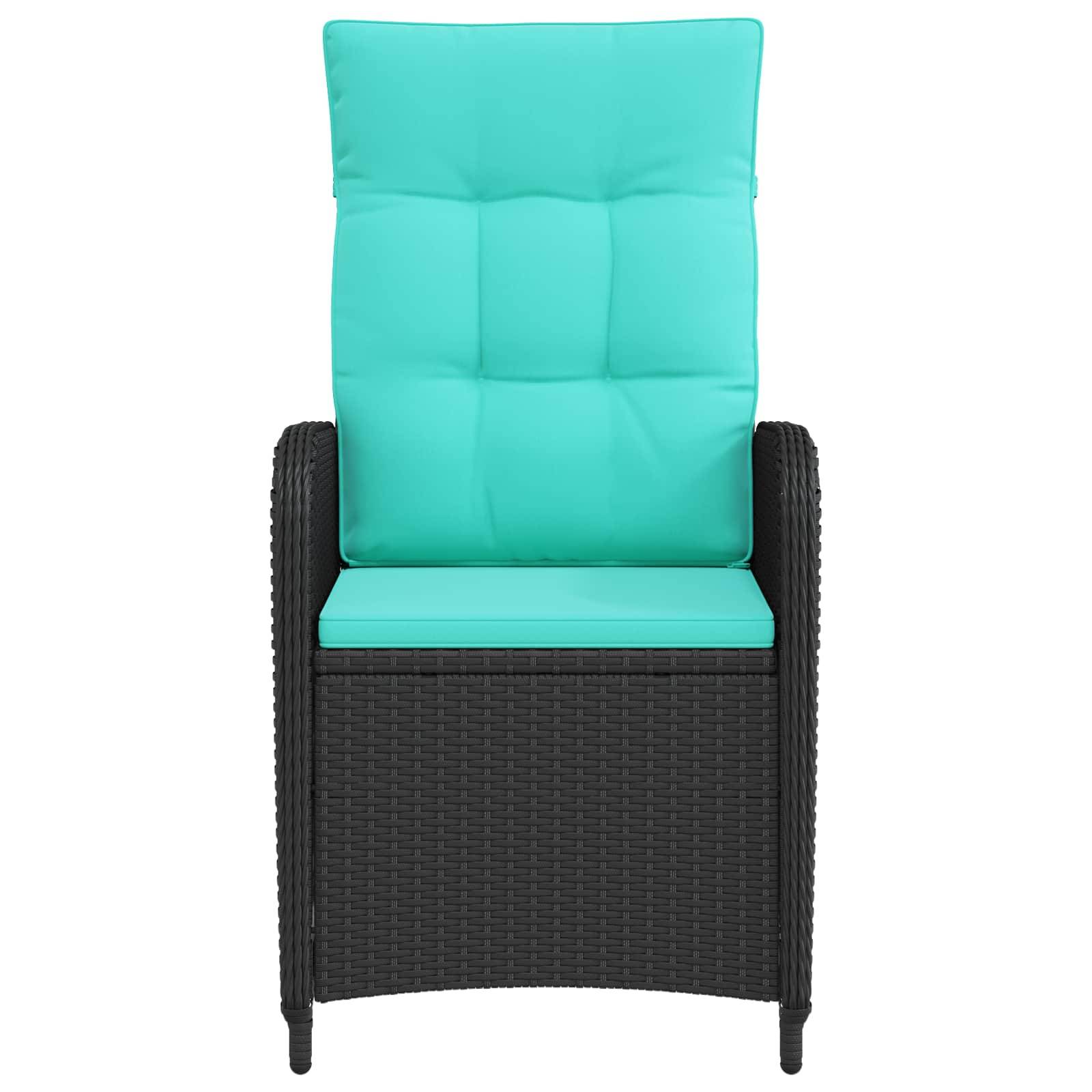 vidaXL Verstellbarer Gartenstuhl Schwarz und Türkis Poly-Rattan