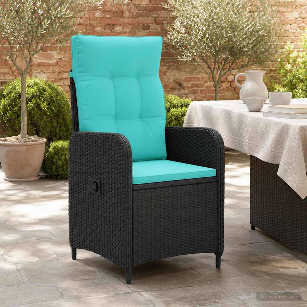 vidaXL Verstellbarer Gartenstuhl Schwarz und Türkis Poly-Rattan