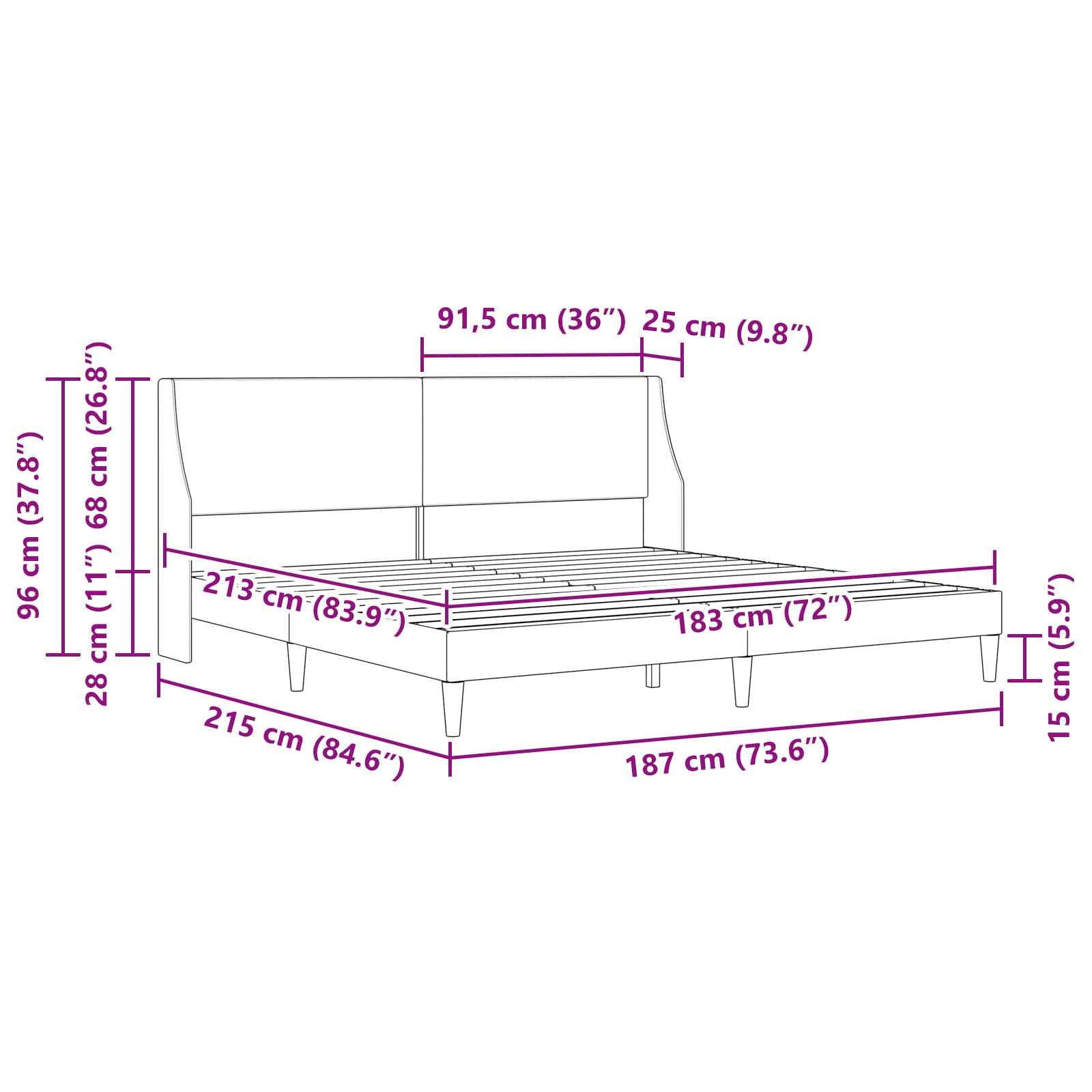 vidaXL Bettrahmen mit Kopfteil Dunkelgrau 183 x 213 cm Stoff