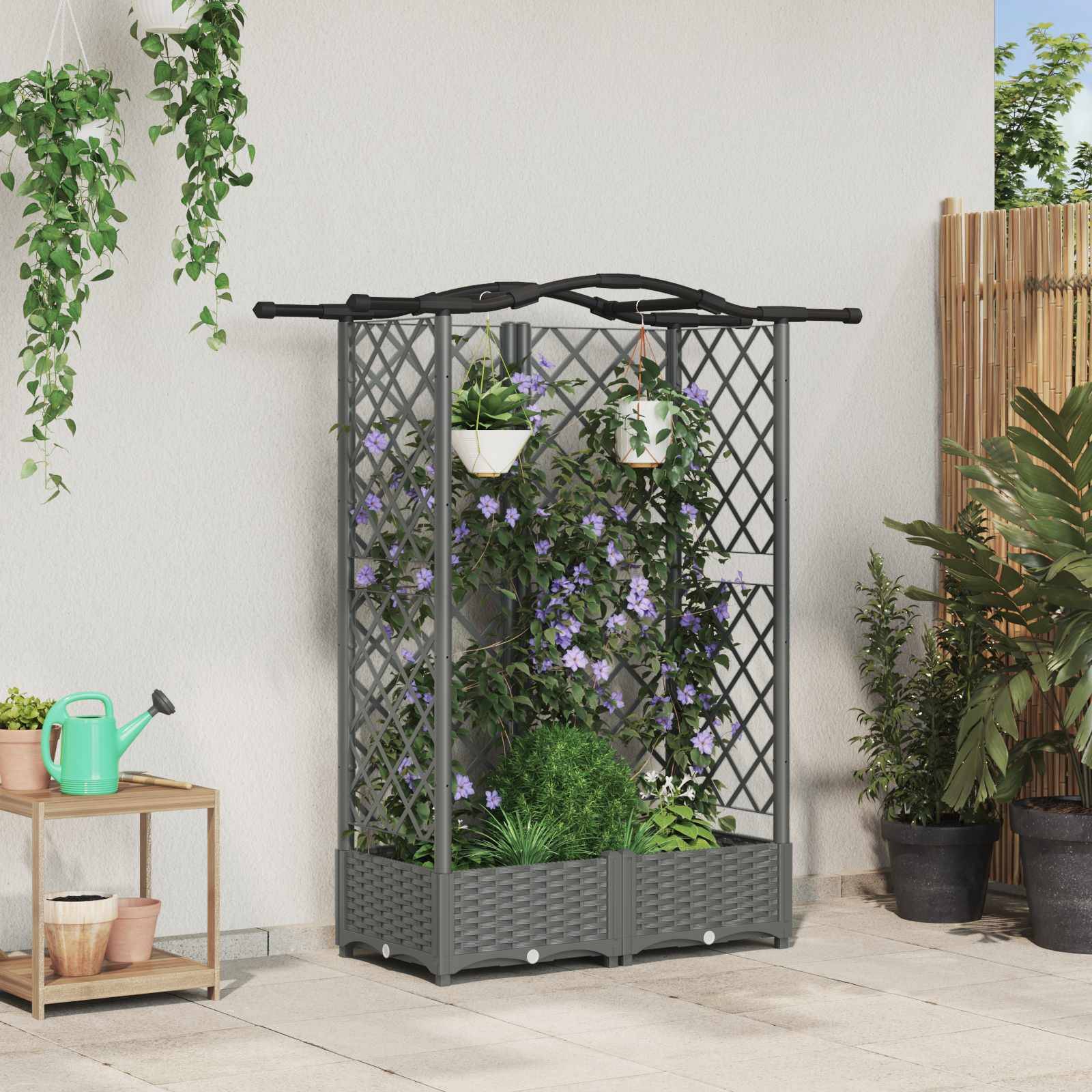 vidaXL Hochbeet mit Rankgitter und Dach Hellgrau 124 x 40 x 123 cm PP
