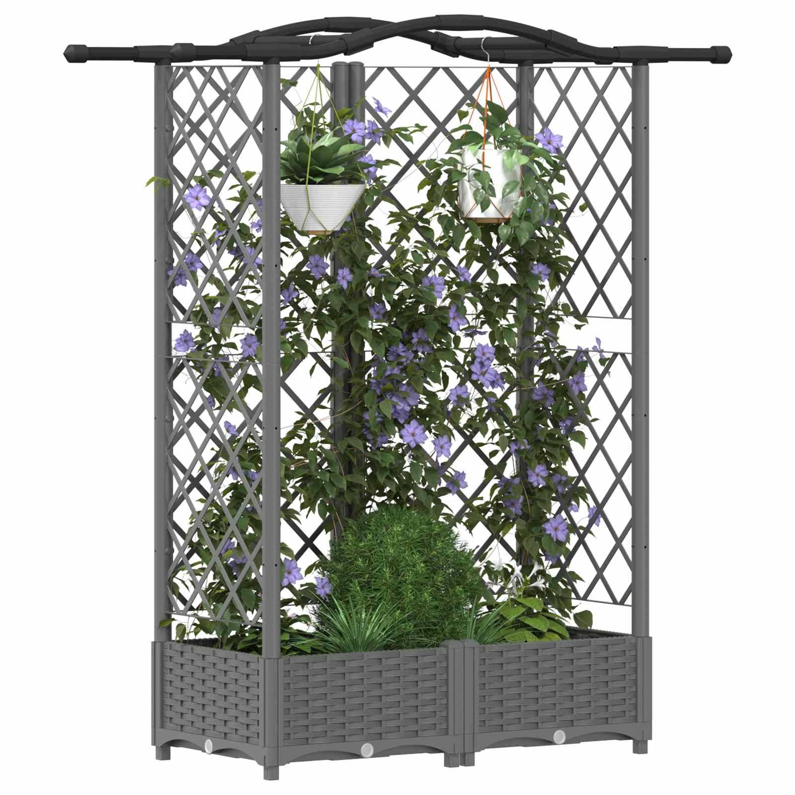 vidaXL Hochbeet mit Rankgitter und Dach Hellgrau 124 x 40 x 123 cm PP