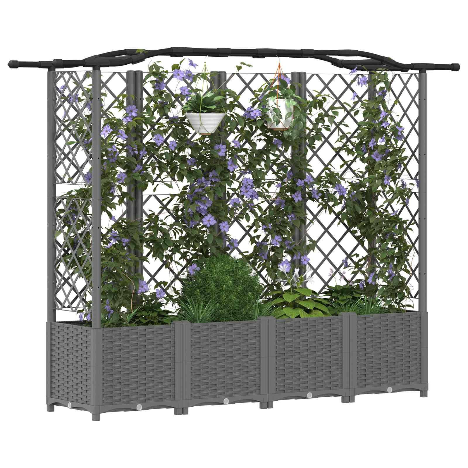 vidaXL Hochbeet mit Rankgitter und Dach Hellgrau 204 x 40 x 138 cm PP
