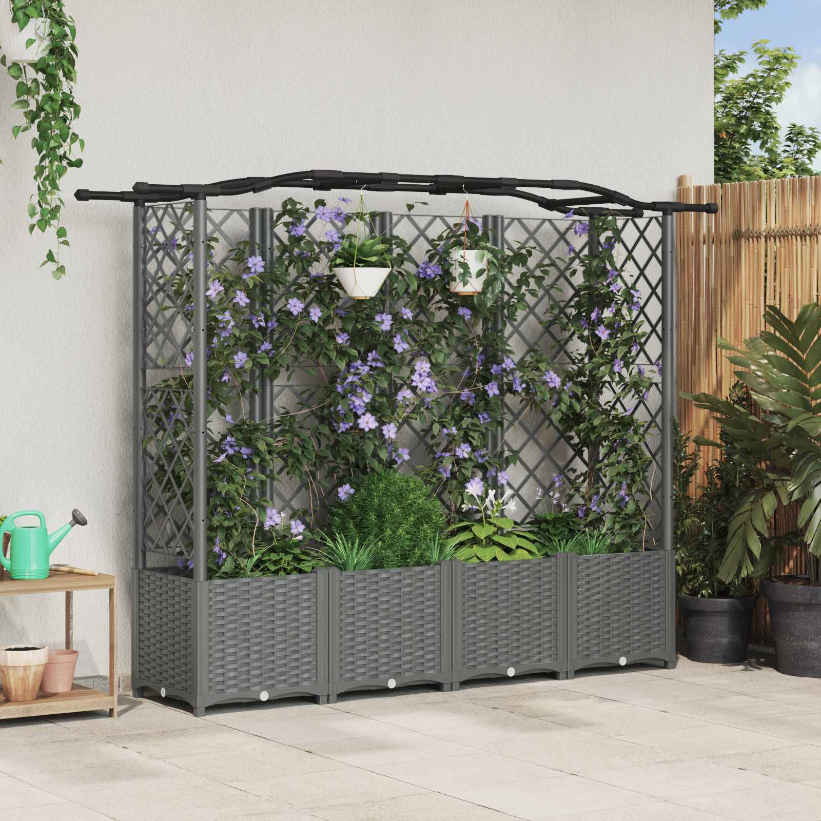 vidaXL Hochbeet mit Rankgitter und Dach Hellgrau 204 x 40 x 138 cm PP