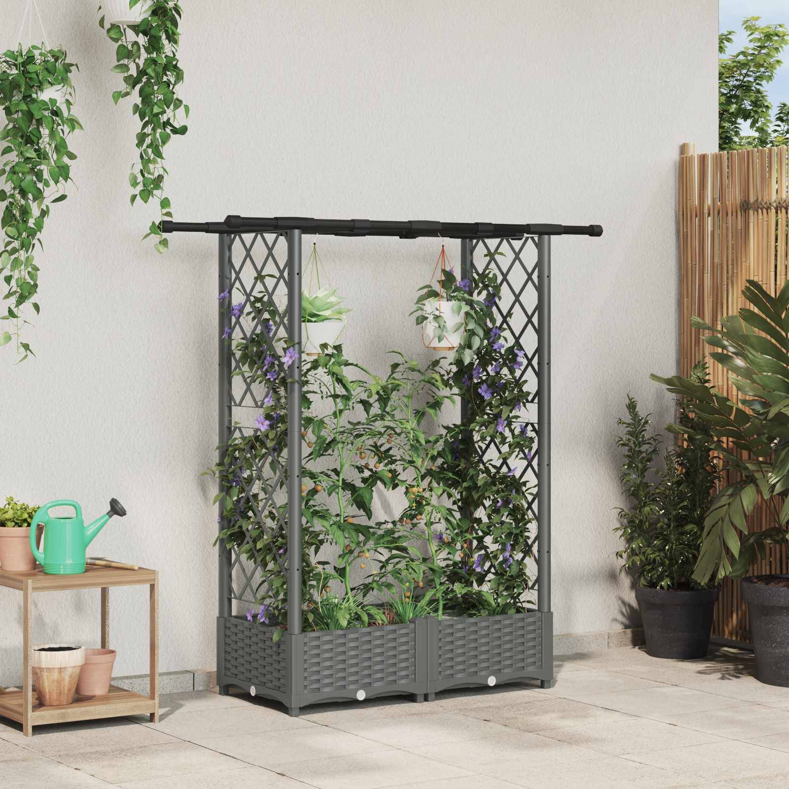 vidaXL Hochbeet mit Rankgitter und Dach Hellgrau 122,5 x 40 x 121 cm
