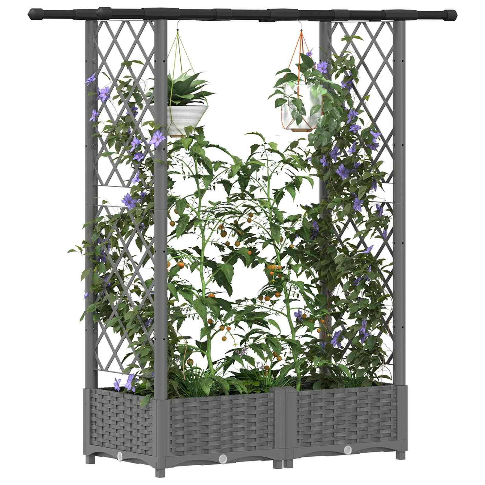 vidaXL Hochbeet mit Rankgitter und Dach Hellgrau 122,5 x 40 x 121 cm