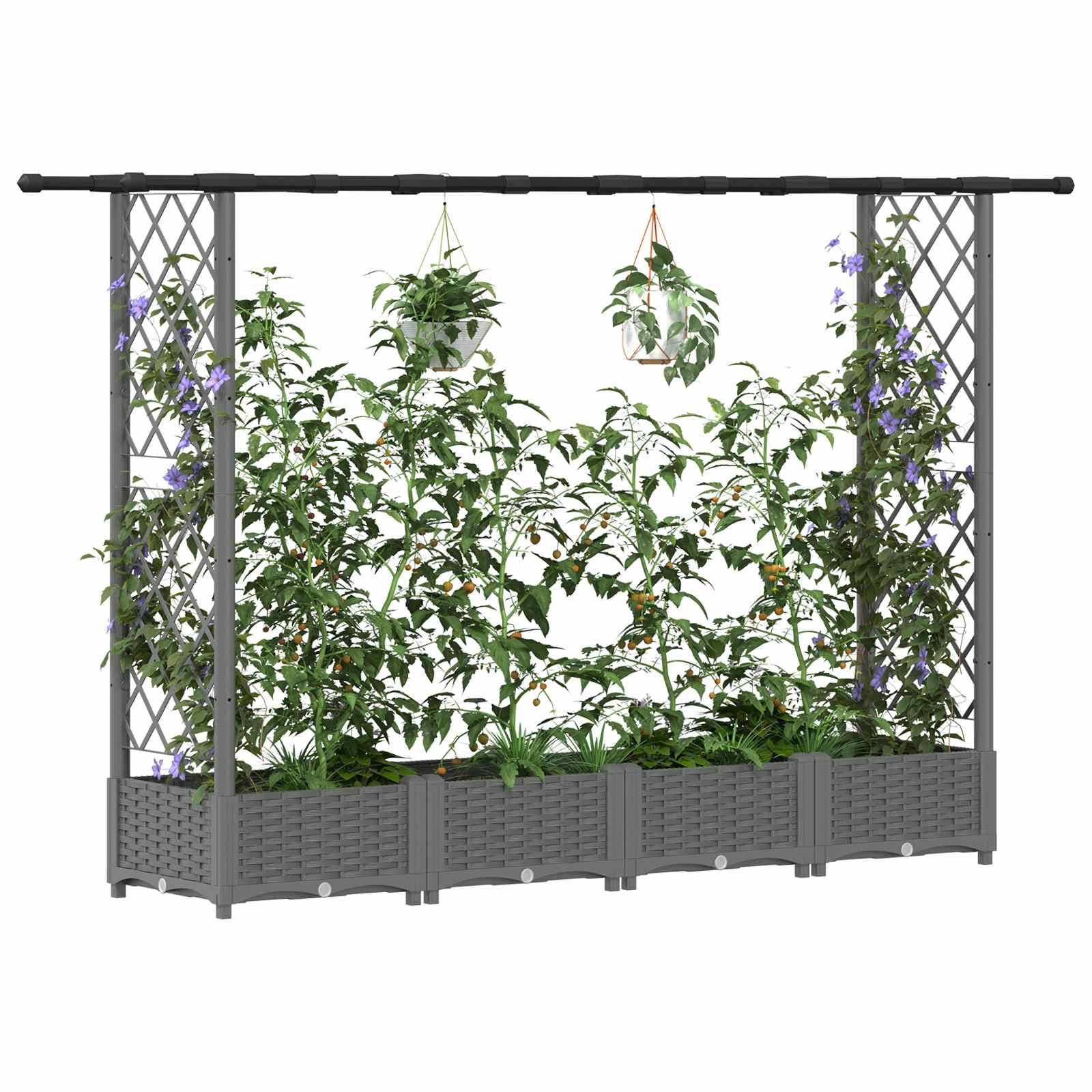 vidaXL Hochbeet mit Rankgitter und Dach Hellgrau 203 x 40 x 121 cm PP