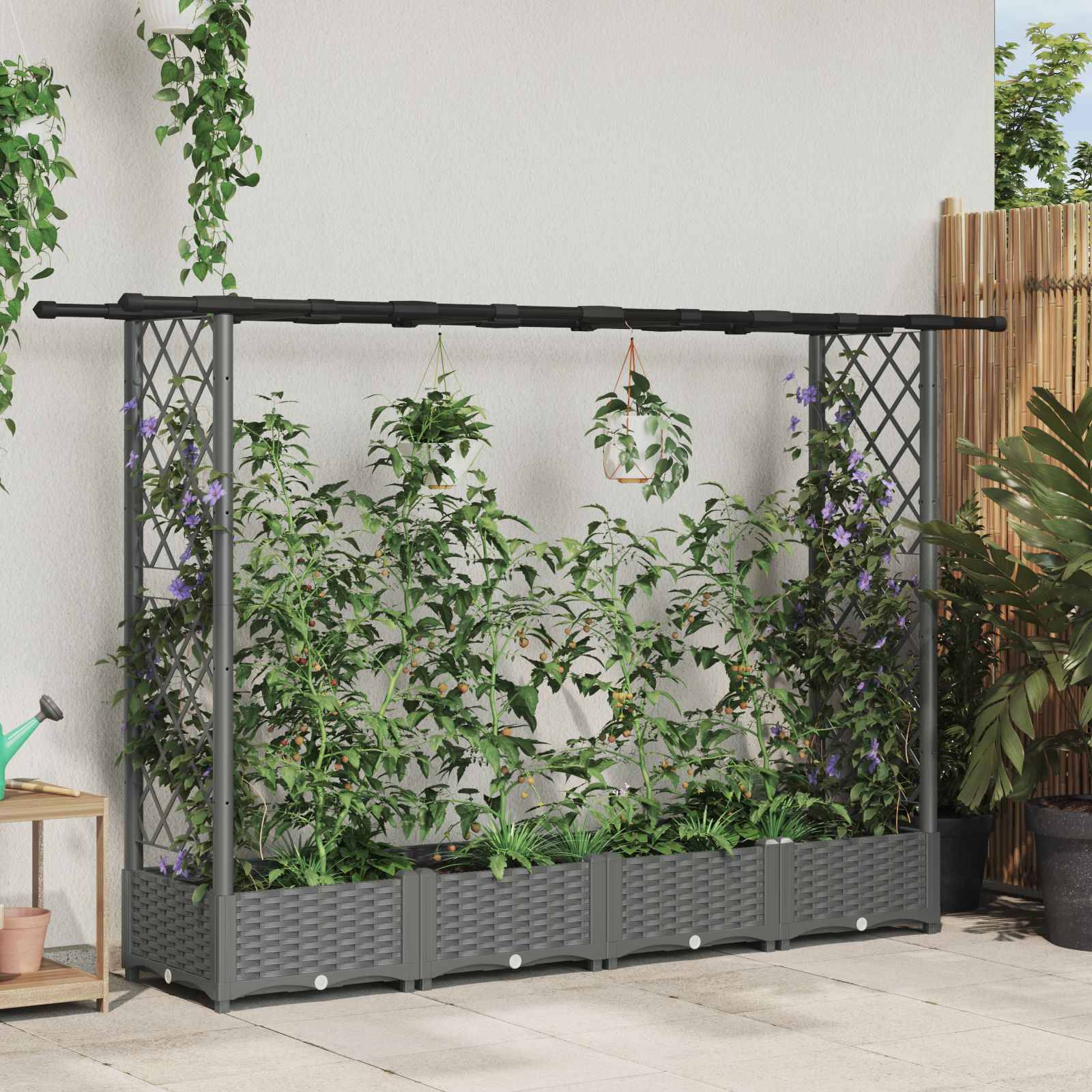 vidaXL Hochbeet mit Rankgitter und Dach Hellgrau 203 x 40 x 121 cm PP