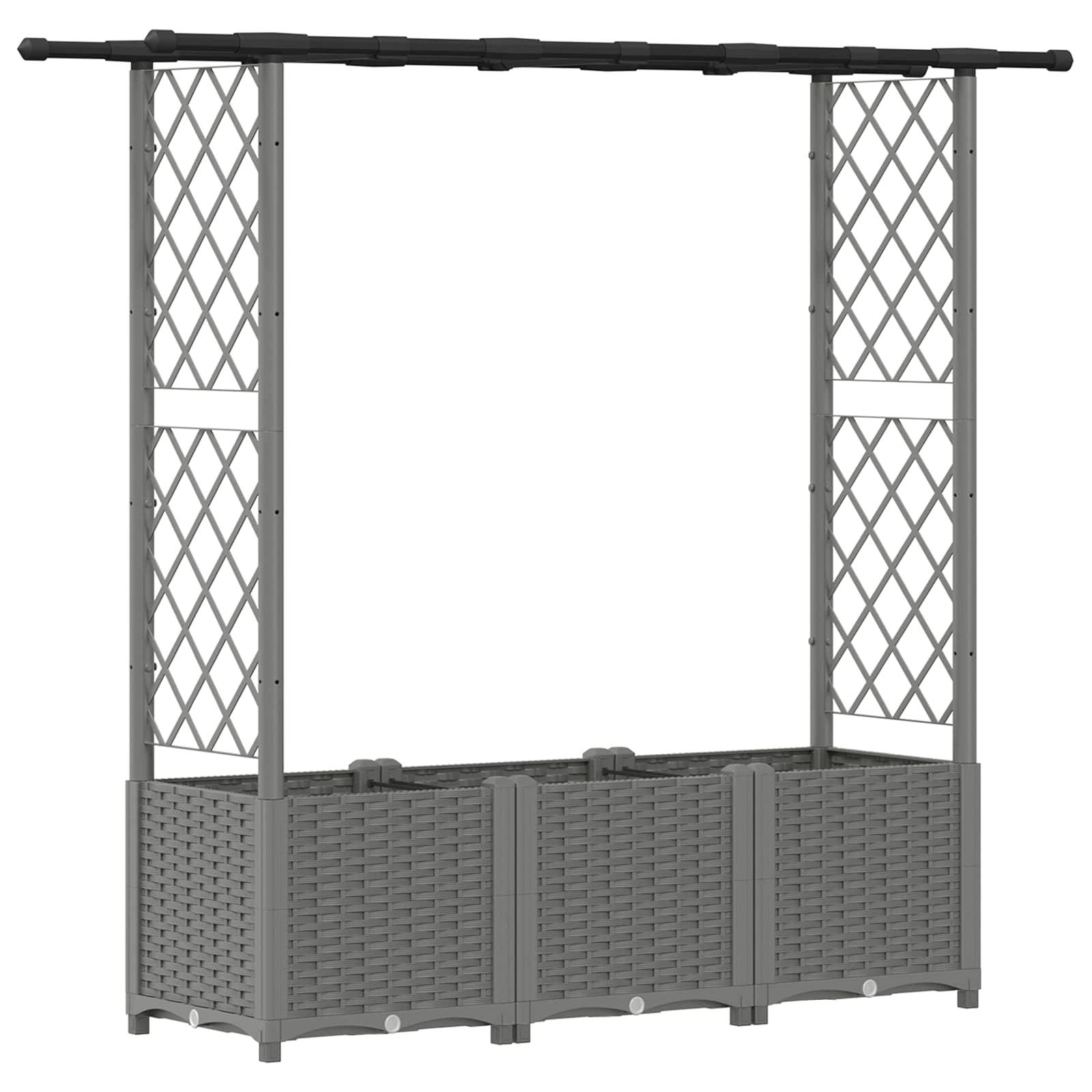 vidaXL Hochbeet mit Rankgitter und Dach Hellgrau 162,5 x 40 x 136 cm
