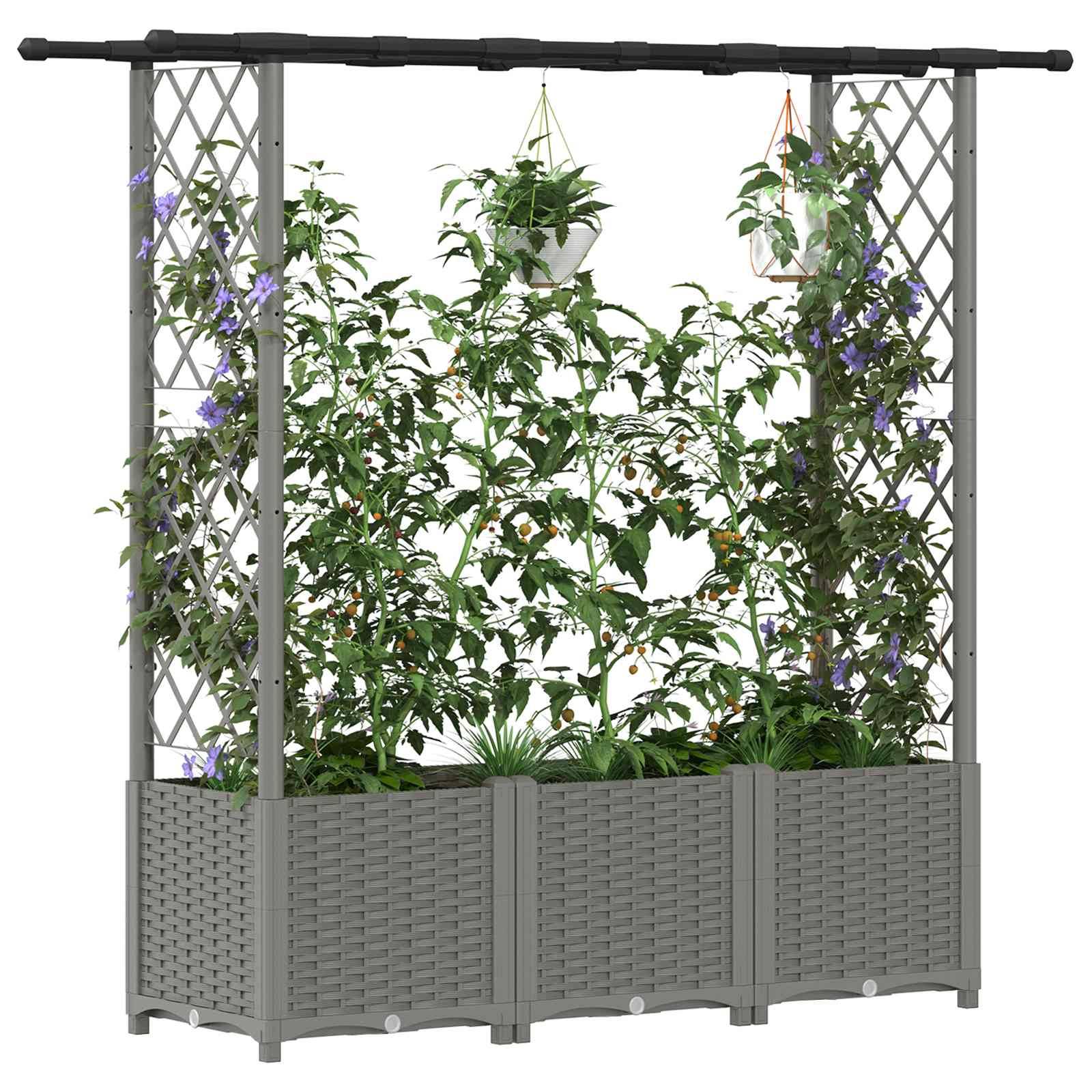 vidaXL Hochbeet mit Rankgitter und Dach Hellgrau 162,5 x 40 x 136 cm