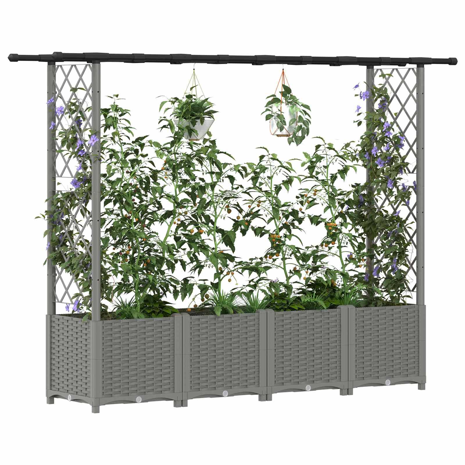 vidaXL Hochbeet mit Rankgitter und Dach Hellgrau 203 x 40 x 136 cm PP