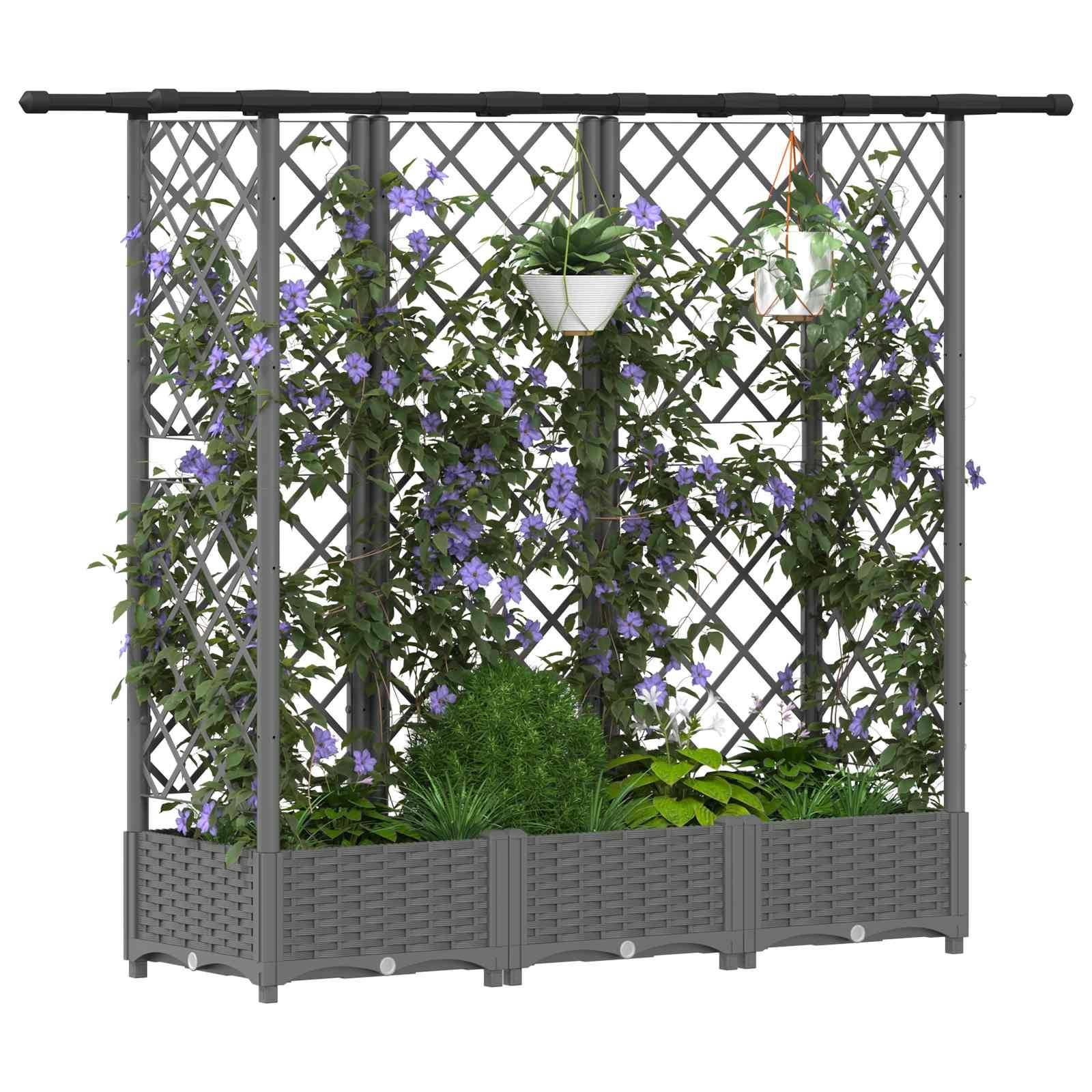 vidaXL Hochbeet mit Rankgitter und Dach Hellgrau 164 x 40 x 121 cm PP