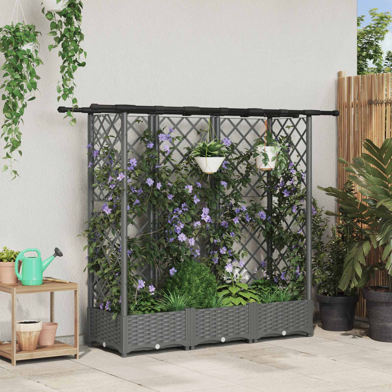 vidaXL Hochbeet mit Rankgitter und Dach Hellgrau 164 x 40 x 121 cm PP