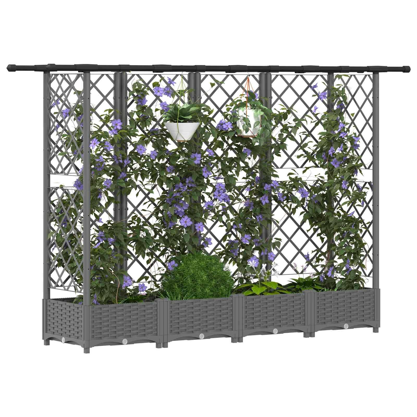 vidaXL Hochbeet mit Rankgitter und Dach Hellgrau 202,5 x 40 x 121 cm