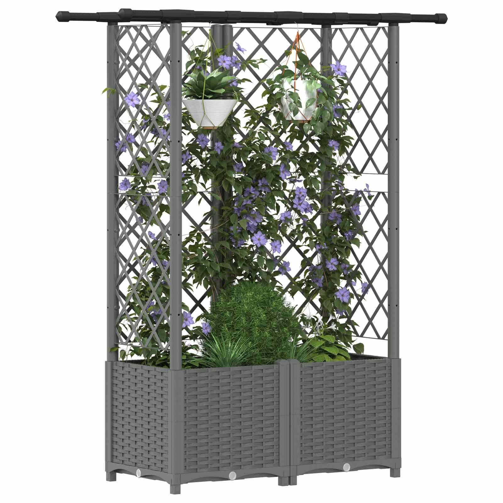 vidaXL Hochbeet mit Rankgitter und Dach Hellgrau 124 x 40 x 136 cm PP