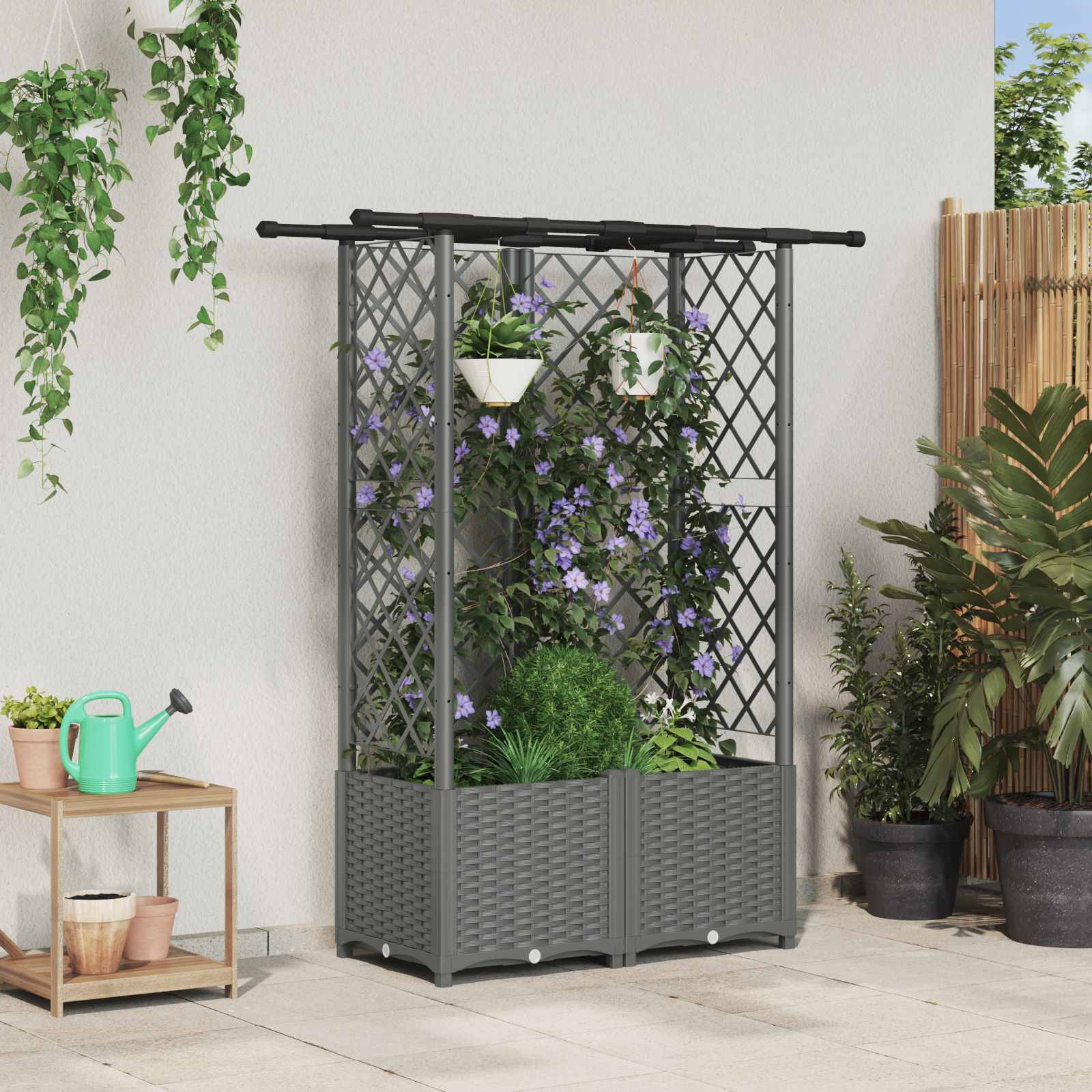 vidaXL Hochbeet mit Rankgitter und Dach Hellgrau 124 x 40 x 136 cm PP