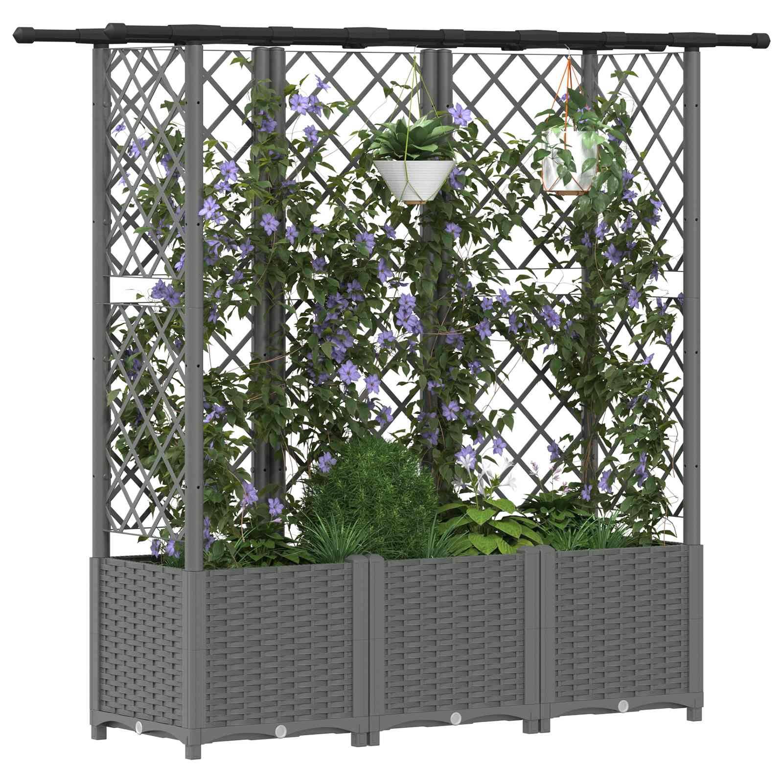 vidaXL Hochbeet mit Rankgitter und Dach Hellgrau 163,5 x 40 x 136 cm