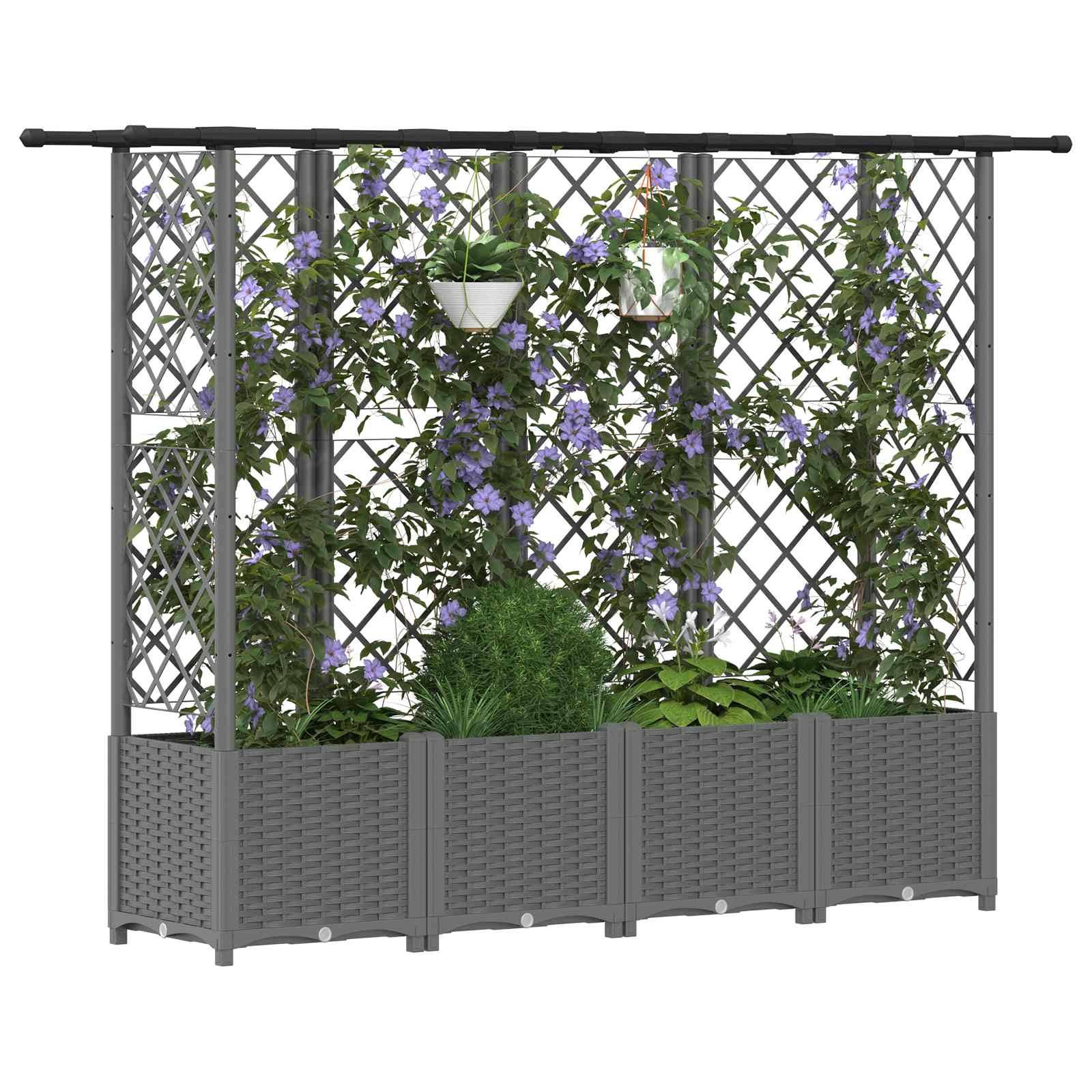 vidaXL Hochbeet mit Rankgitter und Dach Hellgrau 202 x 40 x 136 cm PP