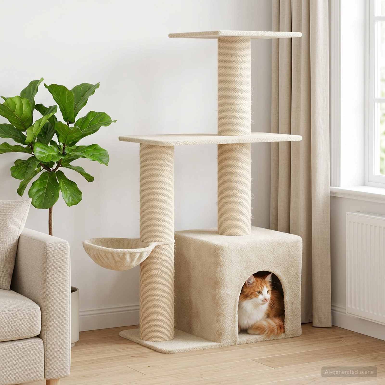 vidaXL Katzennbaum mit Sisal-Kratzsäulen Creme 133 cm