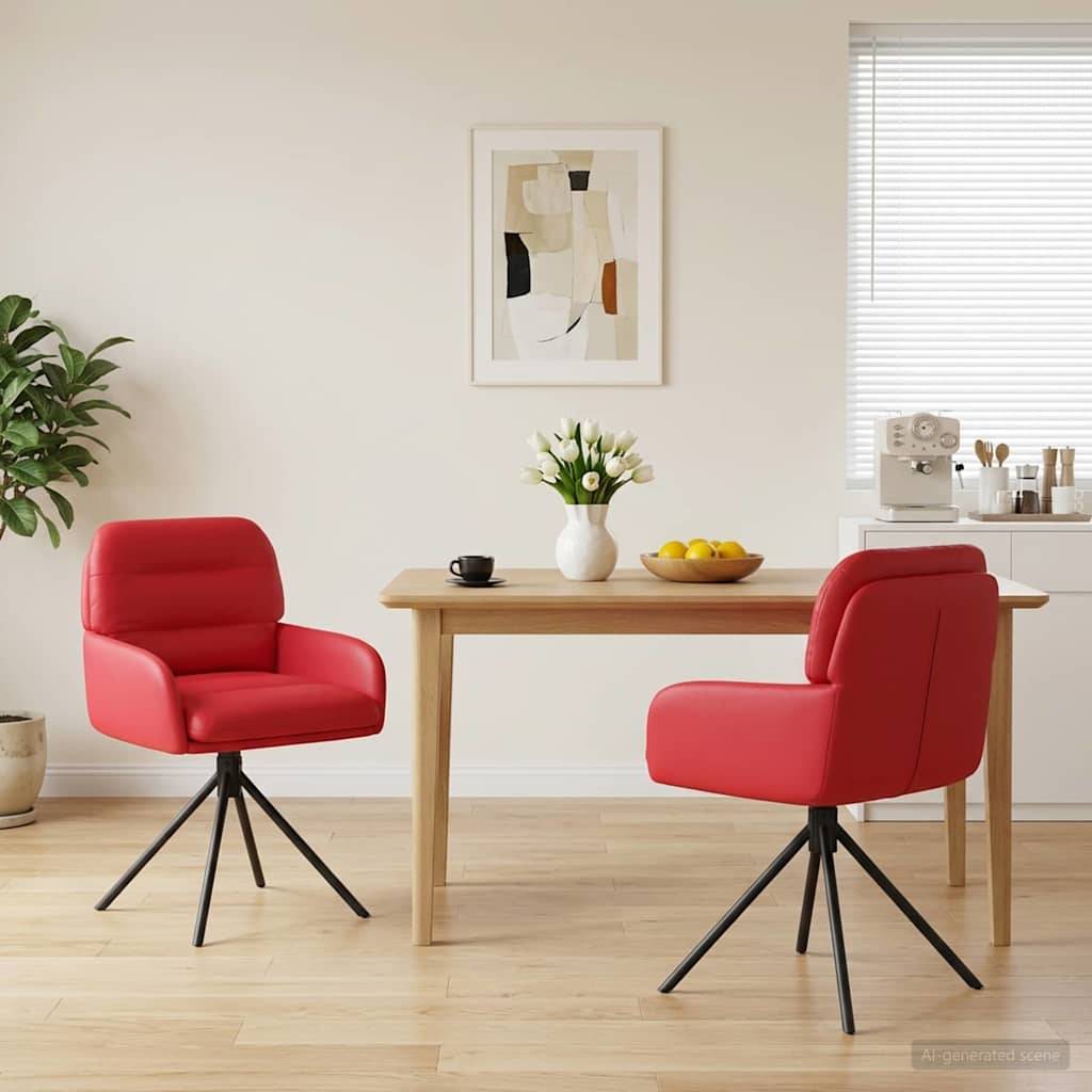 vidaXL Drehstuhl Esszimmer 2 pcs Kunstleder Rot 59 x 59,5 x 90 cm