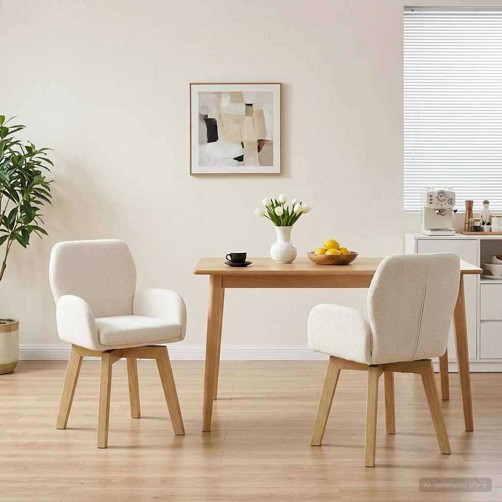 vidaXL Drehstuhl Esszimmer 2 pcs Bouclé Creme 54 x 58 x 87 cm