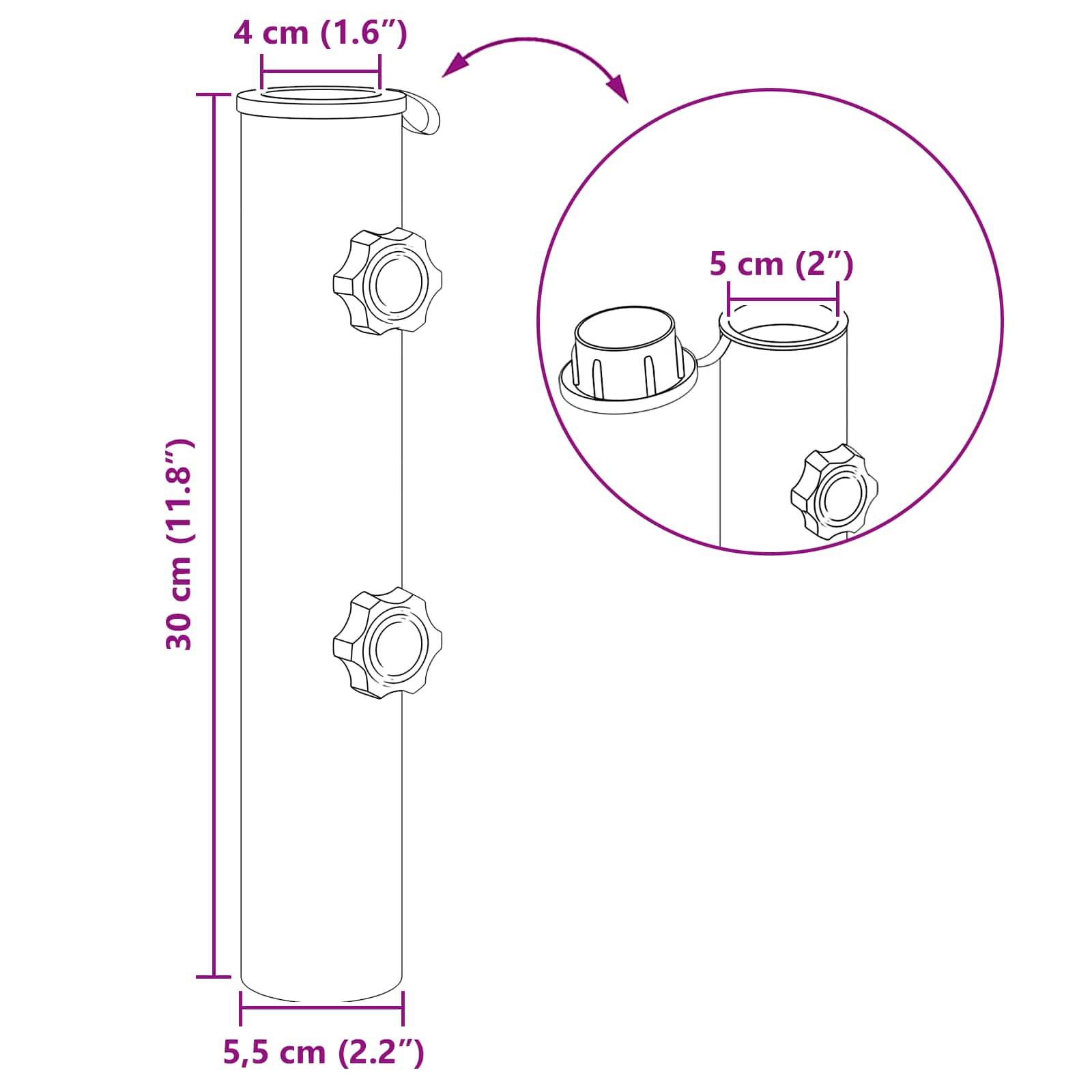vidaXL Parasol Fußrohr 0.63 kg Natürlicher Edelstahl Edelstahl