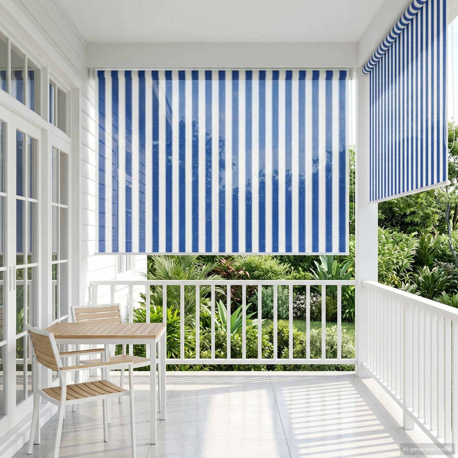 vidaXL Außenrollo 90% UV-Block Blau-weiß gestreift 180 x 230 cm HDPE