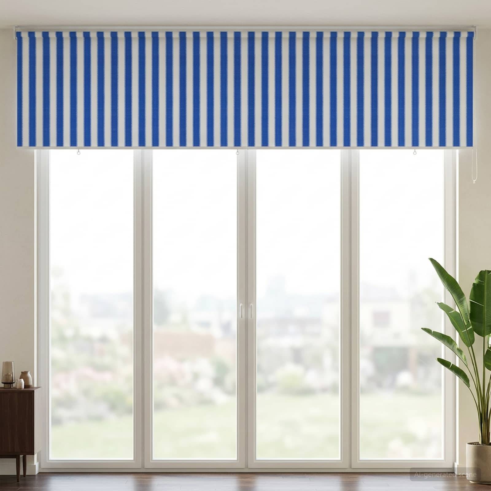 vidaXL Außenrollo 90% UV-Block Blau-weiß gestreift 400 x 230 cm HDPE