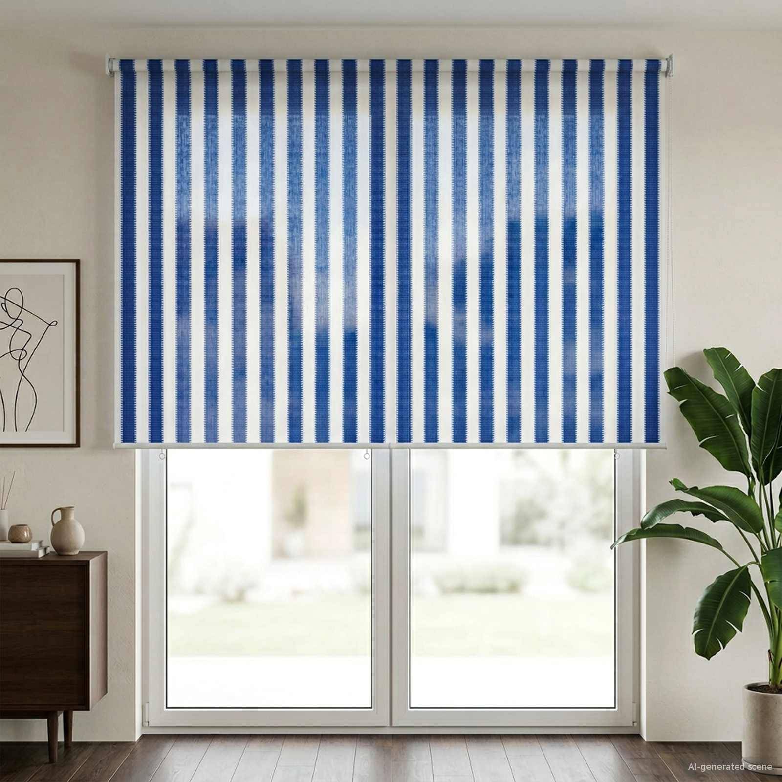 vidaXL Außenrollo 90% UV-Block Blau-weiß gestreift 200 x 230 cm HDPE