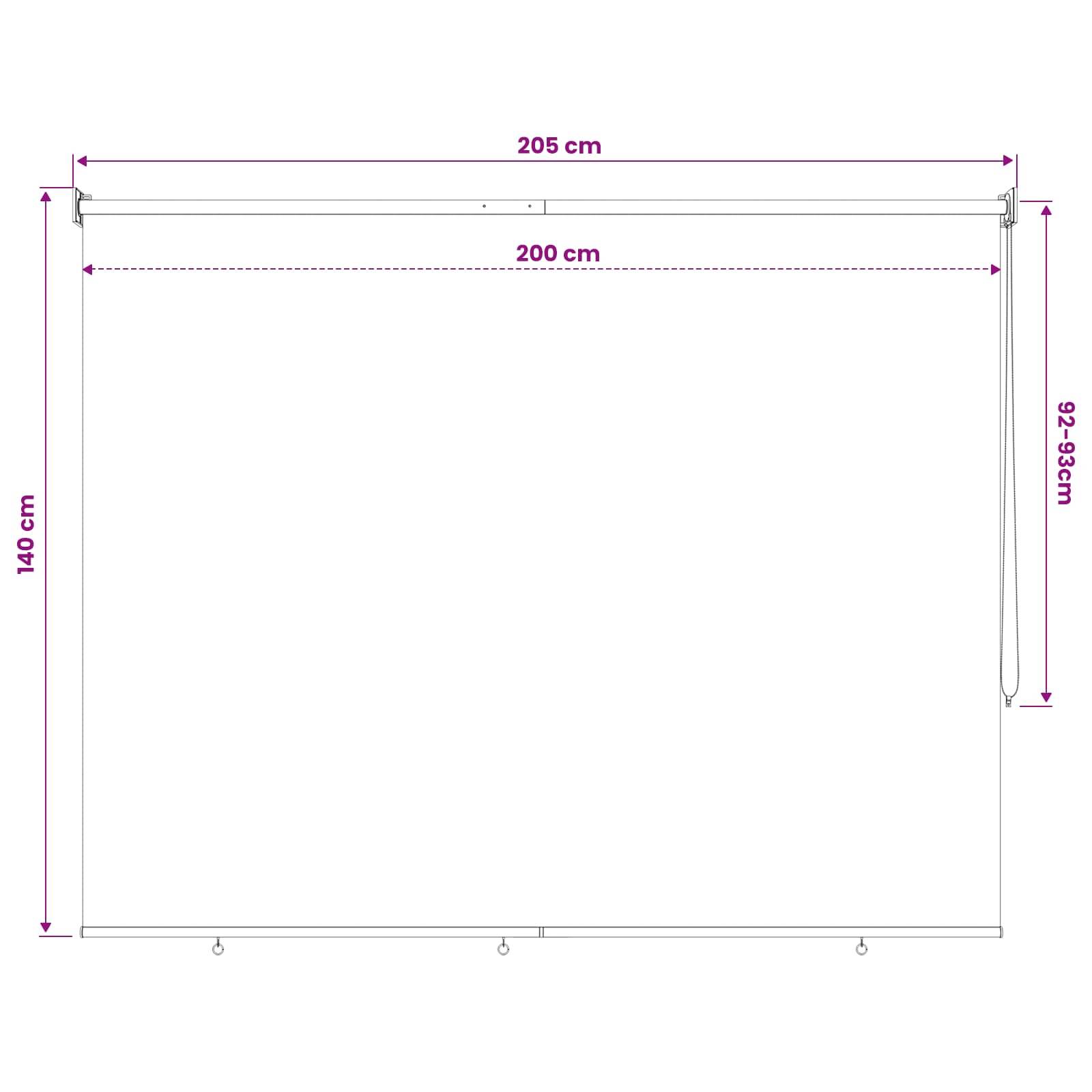 vidaXL Außenrollo 90% UV-Block Schwarz 200 x 140 cm HDPE
