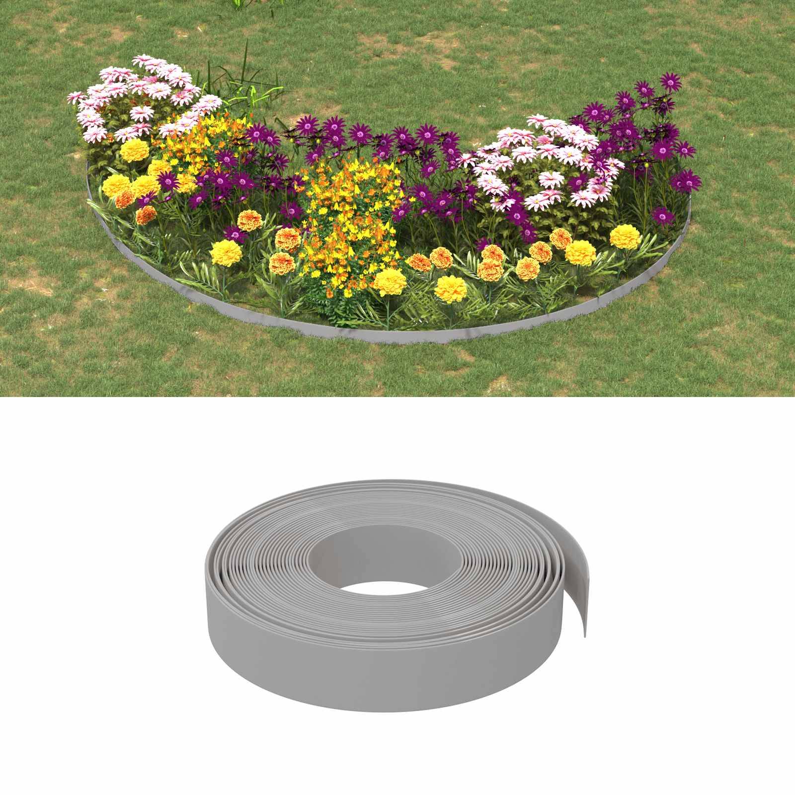 vidaXL Gartenumrandung 25 m 10 cm PE Grau
