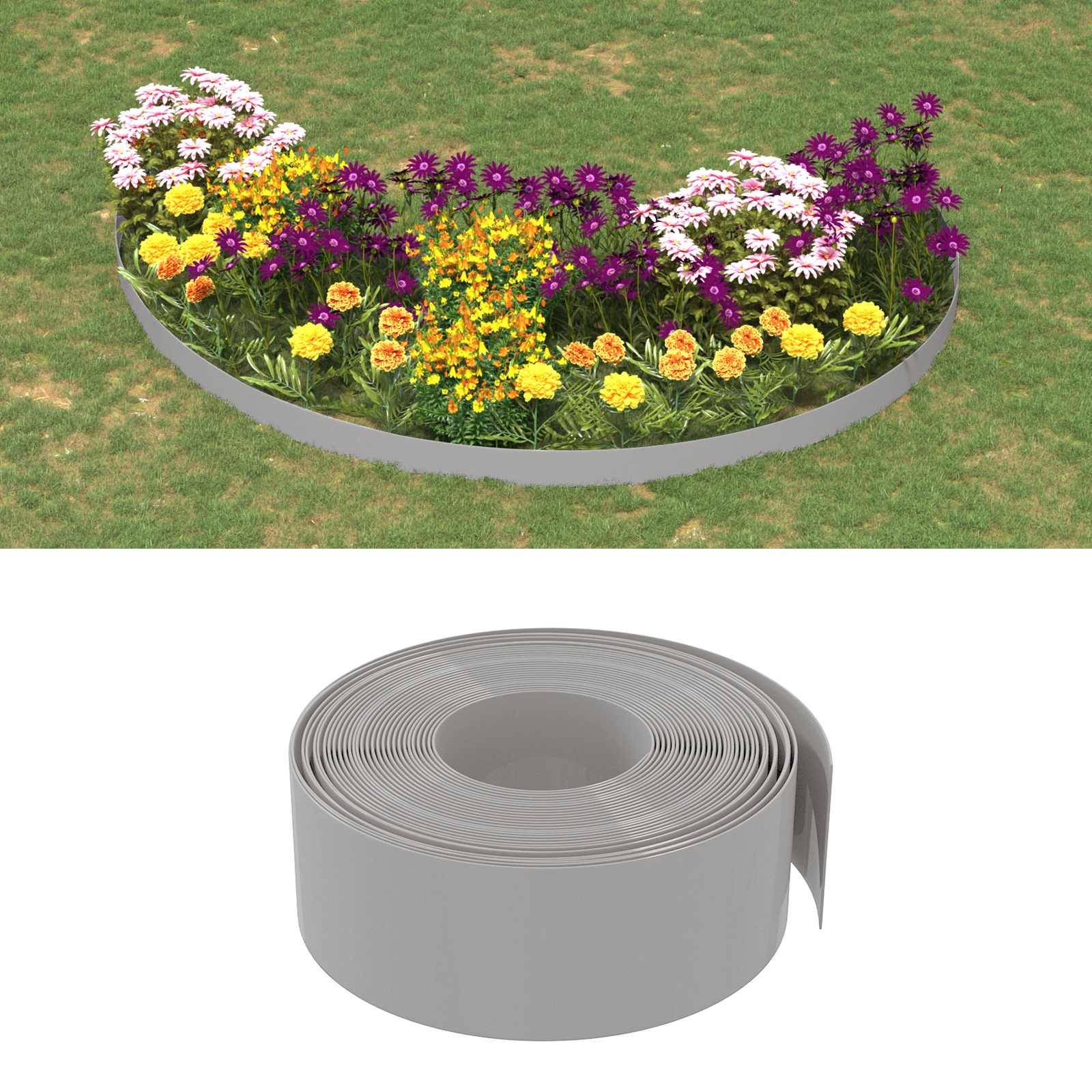 vidaXL Gartenumrandung 25 m 20 cm PE Grau