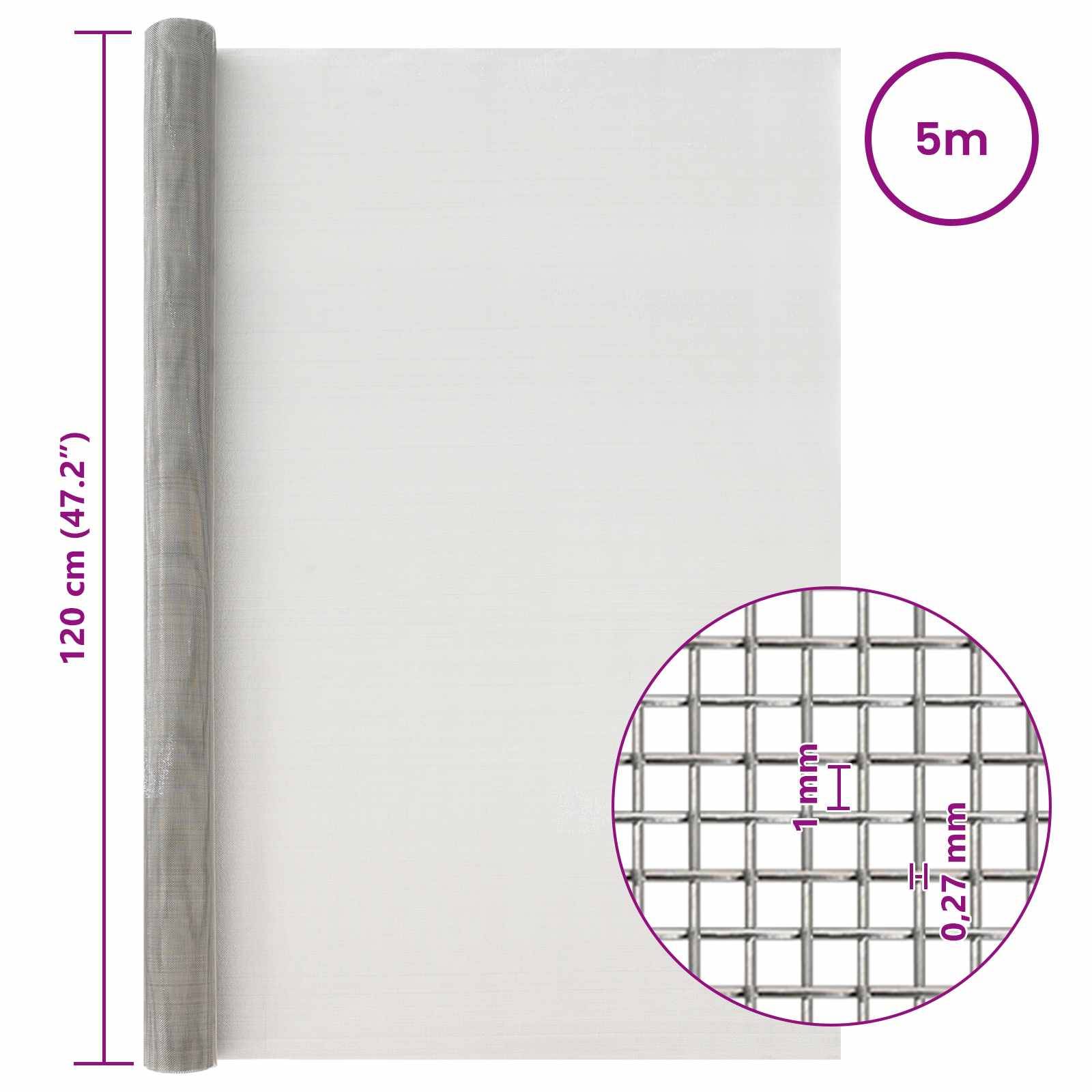 vidaXL Mesh Bildschirm 120 x 500 cm 20 Mesh Edelstahl 201 Silber