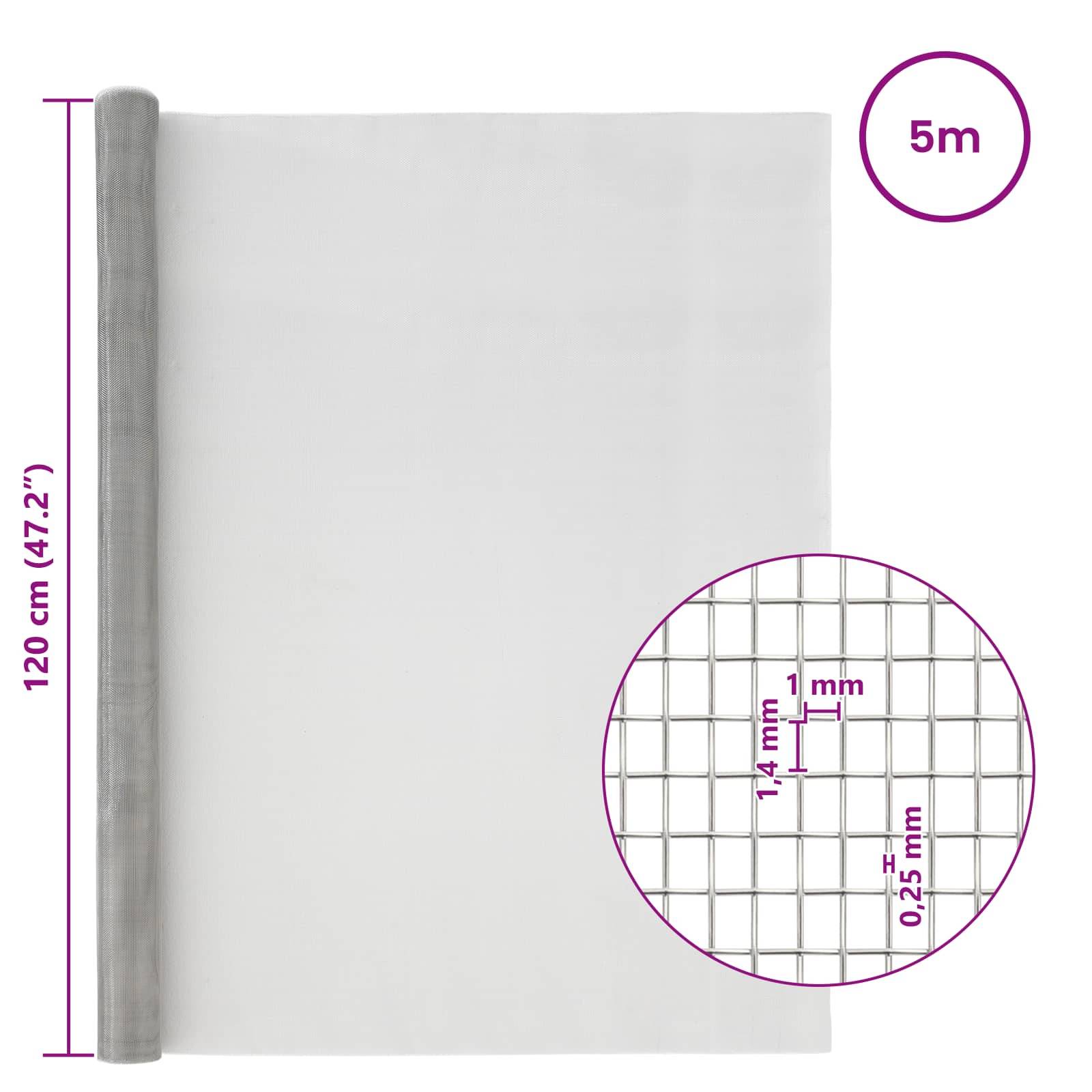 vidaXL Drahtgeflecht 120 x 500 cm 18 Mesh Edelstahl 201 Silber
