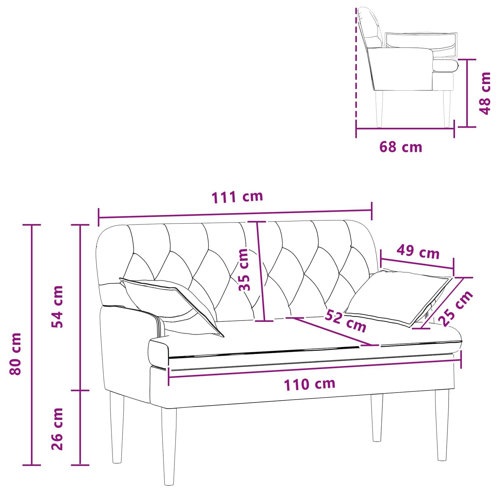 vidaXL Zweisitzer mit Knopfheftung Rosa 111 x 68 x 80 cm Stoff